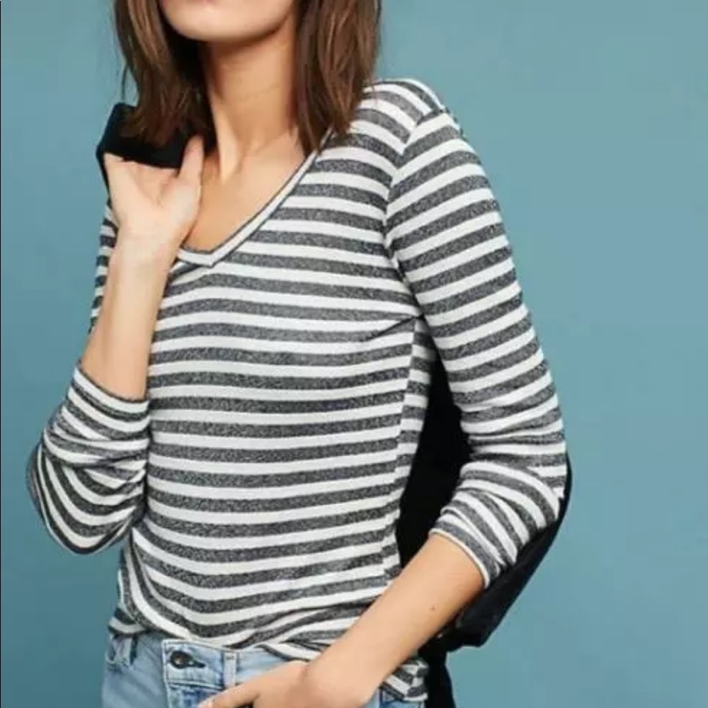 Michael Stars S Black cream stripe long sleeve tee
